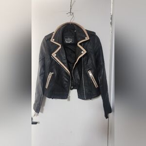 Superdry Black Leather Jacket with Cream Trim Levis